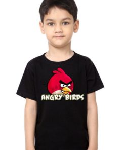 Black Boy Pink Angry Bird Kid's Printed T Shirt
