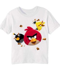 White Flying Angry Birds Kid's Printed T Shirt