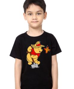 Black Boy Digging Bear & Butterfly Kid's Printed T Shirt