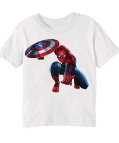 White Spiderman with captain america's shield Kid's Printed T Shirt
