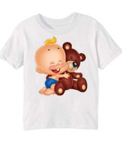 White Baby with Teddy Kid's Printed T Shirt