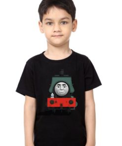 Black Boy angry train Kid's Printed T Shirt