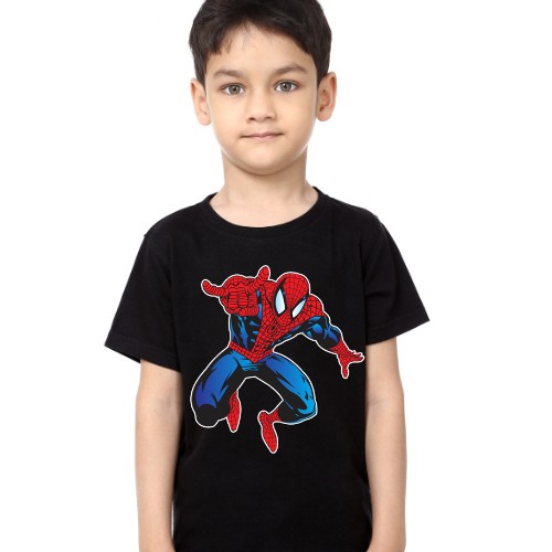 Black Boy Aiming Spider Man Kid's Printed T Shirt