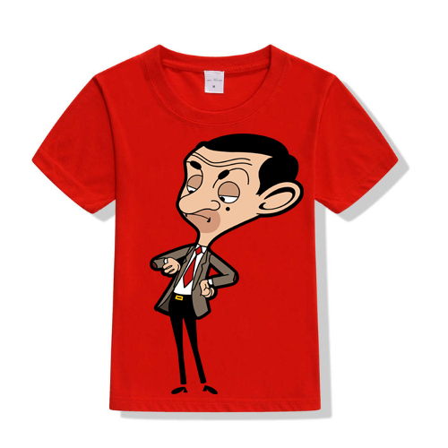 Red Catoonized Mr.Bean Kid's Printed T Shirt