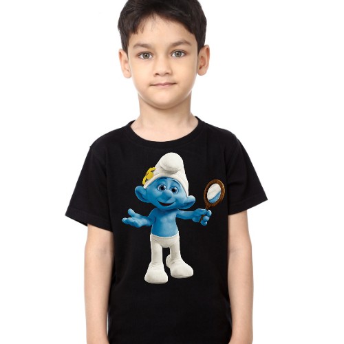 Black Boy Cartoon Character Bluish Kid's Printed T Shirt