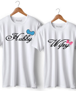Hubby Wifey Printed Couple T-Shirt