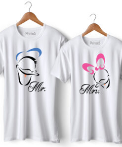Mr & Mrs Donald Cartoon Printed Couple T-Shirt