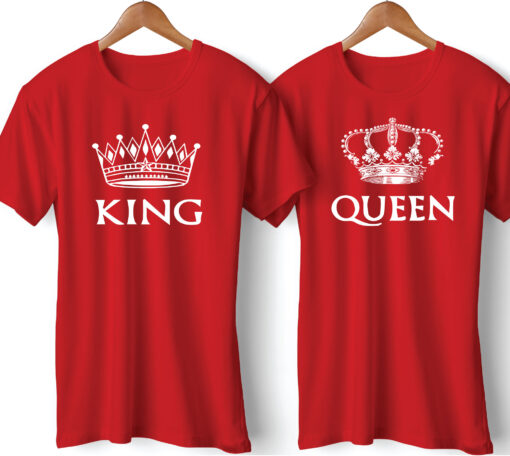 King Queen Printed Couple Red T-Shirt