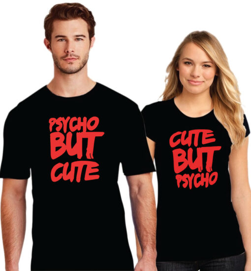 Psycho Printed Couple Black T-Shirt