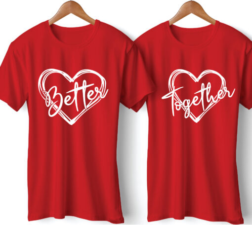 Better Together Printed Red Couple T-Shirt